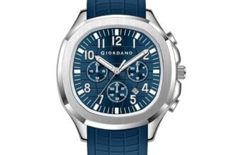 Giordano Analog Chronograph Watch for Men with Cushion-Shaped Dial, Three Subdials, Date Display, Numeral Hour Markers and Textured Silicone Strap – GZ-50143