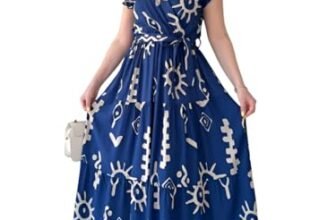 KZULLY | Dress for Women Western Maxi Style, Ethnic Look Outfit for Women, A Line Flared Pattern, Indo Western Dresses, One Piece Long Gown Blue