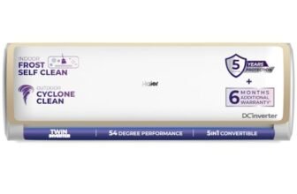 Haier 1.5 Ton 5 Star Twin Inverter Split AC (Turbo Cooling, Energy Saving & Self-Clean, 5 in 1 Convertible, Copper, 2-way Swing, Cools in 10 Sec at 54°C, 2026 Model, White)-HSA52VP-G5NB-I