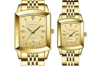 Giordano Analog Pair Watch for Unisex with Square Dial, Crystal Indices, Date Display and Stainless Steel Strap