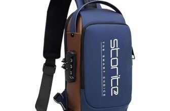 Storite Crossbody Sling Bag for Men & Women, Blue/Brown, 17x9x32 cm