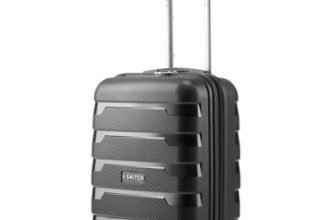 SNITCH Layer Cabin Size Black Polypropylene Hard Travel Suitcase – Trolley Bag Small & Luggage with 8 Wheels, Premium Lock, Wet & Dry Pouch & Free Shoe Bag