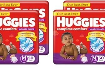 Huggies Complete Comfort Wonder Pants | Pant Style Baby Diapers M Size, 100 Count | India’s Fastest Absorbing Diaper, Patented Dry Xpert Channel, Ideal for 7 to 12 Kgs (Pack of 2)