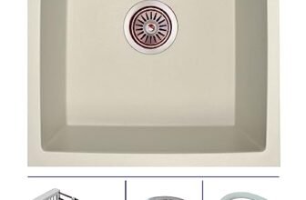 ZINZER Quartz Single Bowl Kitchen Sink – Granite Color With Coupling, Hose Pipe and Drainer Basket
