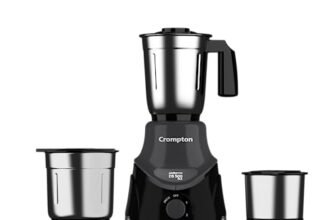 Crompton DS 500 BLKX 500-Watt Mixer Grinder with Powertron Motor & Motor Vent-X Technology (3 Stainless Steel Jars, Black & Grey)