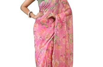 Garden Vareli Floral Print Chiffon Saree Pink