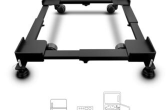 Hipkoo Adjustable Washing Machine Stand with Wheels | Heavy Duty Steel Trolley for 7–12 Kg Top/Front Load Washer, Fridge & Dishwasher, 360° Rotating Wheels, Anti-Vibration Pads, 170 kg Capacity, Black
