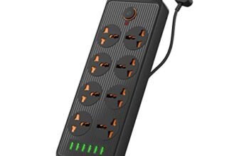Portronics Power Plate 7 with 6 USB Port + 8 Power Sockets Smart Electric Universal Extension Board Multi Plug with 2500W, 2Mtr Cord Length, 2.1A USB Output(Black)