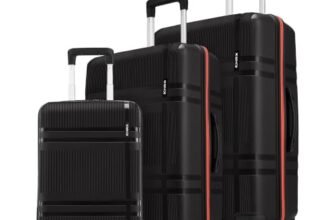 HRX Helium 3-Piece Luggage Set Haileys Black Polypropylene Hard Shell Suitcase Set – Premium Travel Trolley Bags with 8 Spinner Wheels, Number Lock & Water Resistant Body