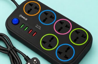 FERVIK black 6  Socket Extension Boards(Black, 2 m, With USB Port)