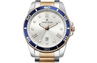 Daniel Klein Analog Silver Round Dial Two Tone Silver Rose Gold Metal Strap Date Water-Resistant Wrist Watch for Men Boys DK11752-6