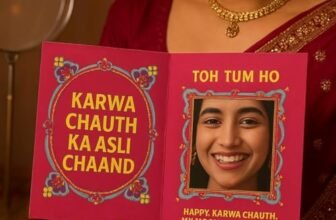 Havnly Karwa Chauth Greeting Card with Mirror – “KARWA CHAUTH KA ASLI CHAAND” | Folded Festive Card for Wife | Premium Matte Finish, Ready to Gift
