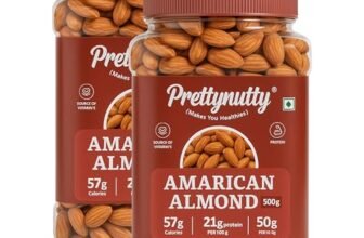 PrettyNutty American Almonds 1kg – Premium Handpicked, High-Protein Healthy Nut Snack (500g [Pack of 2])