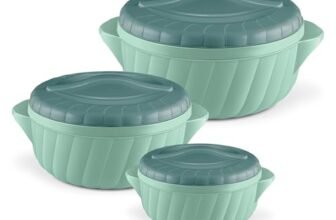 MILTON Flora Regular Set Insulated Inner Steel Casserole for Roti 3Pc (750ml 1.25L & 2.1L) Hot Box for Kitchen, Hot Pot with Lid Chapati Box, Roti Casserole, Serving Boxes, Hotcase, Light Green