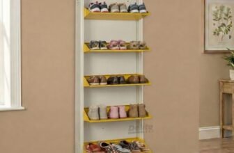 DELITE KOM 24 Inch Wide, 5 Shelf Metal Shoe Rack Wall Mounted for Home with Central Lock Holds Upto 15 Shoes or 25 Slippers Pair | 1 Year Warranty | (67 x 24 x 5 Inch, Ivory_Yellow) DIY Space Saving