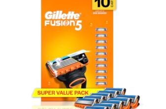 Gillette Fusion 5, Shaving Razor Blades For Men | 10 Cartridge, Super Value Pack | 10 Cartridges Last Up-To 200 Shaves | For Your Perfect Shave And Perfect Beard Shape With Styling Back Blade