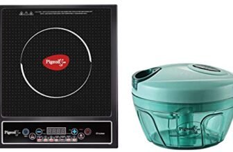 Pigeon by Stovekraft New Handy Mini Plastic Chopper with 3 Blades, Green and Cruise 1800-Watt Induction Cooktop (Black)