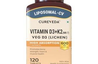 Cureveda Liposomal Vitamin D3 600 IU + Vitamin K2-7 & Turmeric, 120 Tablets | High Absorption, Bone & Heart Support, Promotes Muscle Health & Immunity, 120 Day Pack