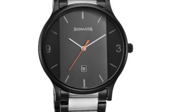 Sonata Quartz Analog Black Dial Watch for Men-NS77105KM01