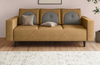 Interio by Godrej Cresco 3-Seater Fabric Sofa | 3-Year Warranty, Solid Wood, Camel and Taupe