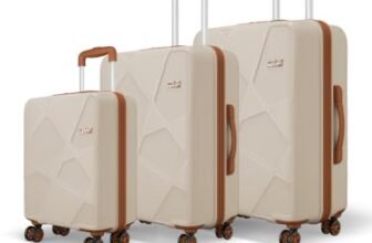 Safari Pentagon Pro 8 Wheels Set of 3, (Cabin + Medium + Large) Trolley Bag, Hard Case Polypropylene, 360º Wheeling Luggage, Suitcase for Travel, Trolley Bags for Travel, Luxury Beige
