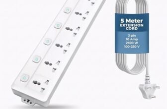 Embox 5 Meter Extension Board with USB| Extension Board with Switches 6 Universal Sockets Spike Guard | LED Indicator 2500W Extension Cord