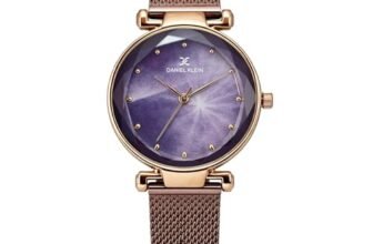 Daniel Klein Analog Purple Round Dial Rose Gold Case Purple Mesh Strap Stone-Studded Water-Resistant Wrist Watch for Women Girls, Ladies DK11873-4