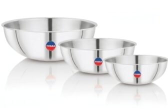 TOSAA Triply Stainless Steel Tasla Set of 3-20 cm (1500 ml), 22 cm (2000 ml) & 24 cm (2600 ml) | Tri-Ply Induction Bottom | Compatible with Gas & Induction | Silver