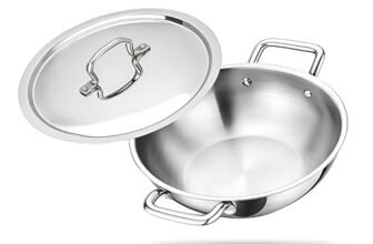 ZENSIL LUMORA Triply Stainless Steel Kadhai with Lid, 26 cm (3.5 L), Heavy Bottom Kadai, Less Oil Cooking, Even Heat Distribution, Induction & Gas Compatible, 5 Year Warranty, Stainless Steel Cookware