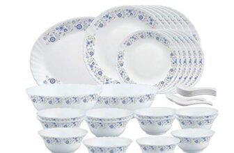 Larah by Borosil Mist Opalware Dinner Set, 33-Pieces, White