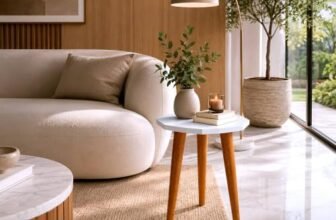 CREATIVE SKILLS™ Foldable Wooden Side Table, Round End Table, Plant Stand, Bedside Table, Small Coffee Table, Accent Stool for Living Room, Bedroom, Balcony & Office, 30 x 30 x 30 CM (White)