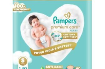 Pampers Premium Care Pant Style Baby Diaper S 140 Count | No Marks Design | Voted India’s #1 Softest Diaper | All in 1 diaper with 360 Cottony Softness