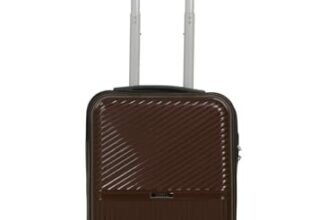 Teakwood Small Size 8 Wheels Trolley Bag, Hard Cabin with Zipper Closure, Adjustable Push Button & Cross Side Strap, Number Lock System 360 Degree (Small, Brown)
