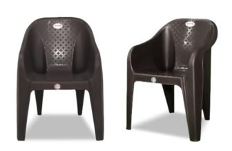 ARLAVYA Furniture Plastic Arm Chair for Home, Garden, Office, Living Room, Cafeteria Plastic Outdoor Chair | 1 Year Warranty | Color – Brown | Set of 2