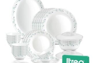 Treo by Milton Opalware Neuma Murel Dinner Set of 35 | Serving for 6|Microwave & Dishwasher Safe | Bone-Ash Free | Tempered Toughness | Plates, Bowls, Lid, Spoons | Crockery Set for Dining & Gifting