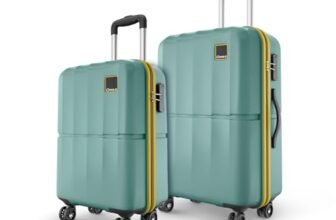 Safari Genius Theo 8 Wheels Set of 2 (Cabin + Medium) Trolley Bags, Hard Case Polycarbonate, 360 Degree Wheeling Carry-on & Check-in Luggage, Suitcase for Travel, Trolley Bags for Travel, Sage Green