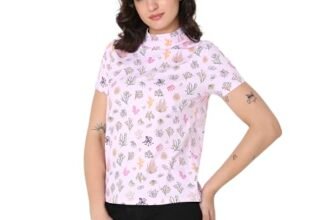 Spykar Regular Fit Printed High Neck Pink T-Shirt for Women (Size: L)-WKTFT1BD055-Baby Pink