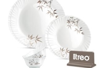 Treo by Milton Opalware Aurelia Arashi Dinner Set of 6 | Serving for 2 | Microwave & Dishwasher Safe | Bone-Ash Free | Tempered Toughness | Plates & Bowls | Crockery Set for Dining & Gifting