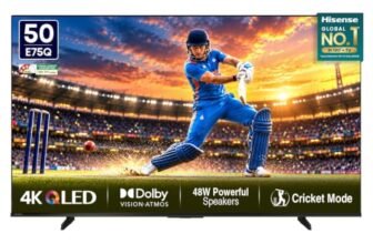 Hisense 126 cm (50 Inches) 4K Ultra HD Smart QLED TV | 48W Powerful Speakers | Dolby Atmos & HDR10+ | ALLM, VRR & Game Mode and Cricket | AI 4K Upscaler | VIDAA OS | 50E75Q (Black)