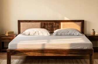Royaloak Regal Wooden Queen Size Bed in Sheesham Wood with Fabric Upholstered Headboard – Nivar Base Support, Strong & Durable Bed Frame for Bedroom Furniture