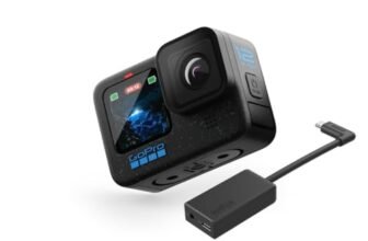 GoPro HERO12 MotoVlog Combo – HERO12 Waterproof Action Camera with Front + Rear LCD, 5.3K60 Ultra HD, HyperSmooth 6.0, Live Streaming, Enduro Battery & Pro 3.5mm Mic Adapter for Bikers
