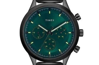 TIMEX Analog Watch for man with Green Round Dial & Black Stainless Steel Mesh Bracelet Band Water Resistant Men’s Wrist Watches – TWHG03SMU25