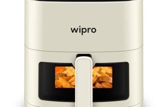 Wipro Elato CAF 201 Digital Air Fryer | 1200W Power | 4.2L Capacity | Transparent Full Window | Digital Touch Control | 8 Preset Modes | White| 2 Year Warranty