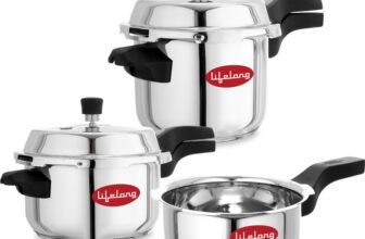 Lifelong Set of 3 | Induction & Gas Stove Compatible with Outer Lid 2 L, 3 L, 5 L Outer Lid Induction Bottom Pressure Cooker(Stainless Steel)