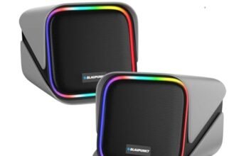 Blaupunkt T.W.I.N.Z Bookshelf Bluetooth Speaker 30W RMS with TWS Stereo, RGB Lights, 4000mAh Battery, PC Speaker for Gaming & Entertainment, Wide Compatibility with Laptop, Mobile & Tablet (Grey)