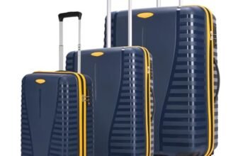 Aristocrat 3 Pc Airpro Plus Set Cabin 55Cm(Small) Check-in 66Cm(Medium) 76Cm(Large) 8 Wheels Trolley Bags for Travel Hard Case Spinner Wheel Lightweight Bag with TSA Lock & Anti-Theft Zipper(Blue)
