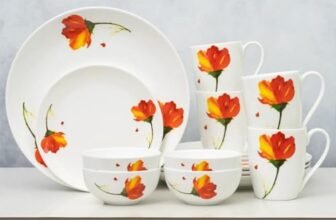 Clay Craft Fine Ceramic Eco Dinner Set, Enchanting Gold, for Family of 4, Dinner Set Ceramic, Crockery Set, Dining Set for Dinner, Crockery Set for Gift, Kitchen Set (ECO3, 16 Pieces)