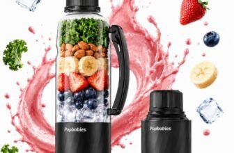 Popbabies 370W Portable Blender for Smoothie and Juices, 600ml Blending Cup, 560ml Max Fill, 6000mAh 12V Portable Mixer Blender, 6 Blades, 20000RPM USB-C Rechargeable Blender for Baby Food(