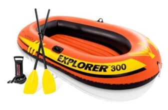 Intex Explorer 300, 3-Person Inflatable Boat Set with French Oars and High Output Air Pump
