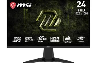 MSI MAG 245F X24 24-Inch Gaming Monitor, 1920×1080 FHD, Rapid IPS, 240Hz, 0.5ms, HDR Ready, AMD FreeSync™ Premium, Eye Care, AI Vision, HDMI 2.0b, DP 1.2a, Frame-Less, Vesa Mount, Black